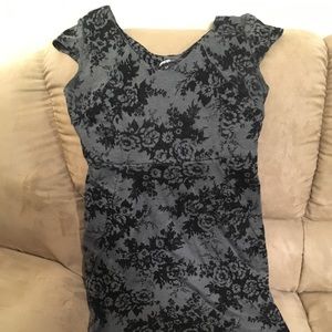 Grey and Floral Pattern Fitted Dress
